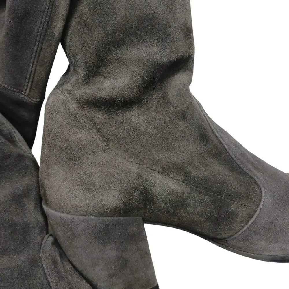 Stuart Weitzman Over The Knee Boots Sz 7M GRAY Leather SUEDE Pullon TIELAND $980